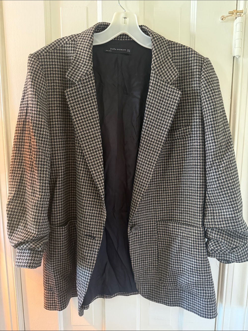 Zara Black & White Houndstooth oversized Coat